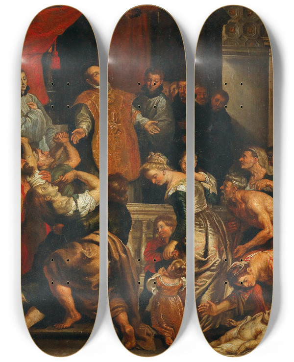 Triptych art skateboard deck of Follower Of Peter Paul Rubens The Miracles Of Saint Ignatius Of Loyola by Follower Of Peter Paul Rubens (1577-1640)