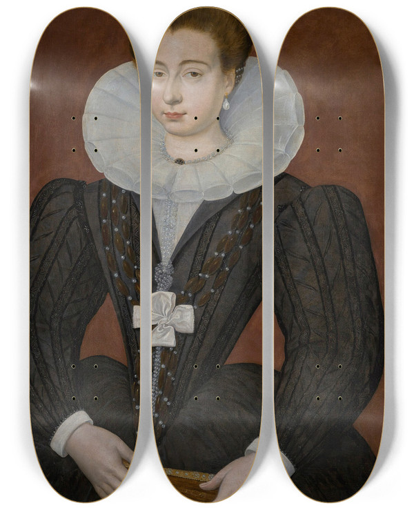 Triptych art skateboard deck of Franois Quesnel Portrait Of A French Noblewoman by Francois Quesnel (1543-1619)