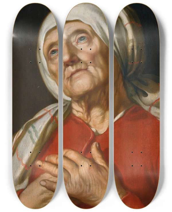 Triptych art skateboard deck of Follower Of Abraham Bloemaert Portrait Of A Woman Praying by Follower Of Abraham Bloemaert (1566-1651)