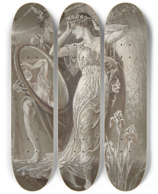 Triptych art skateboard deck of Walter Crane The Mirror Of Venus by Walter Crane (1845-1915)