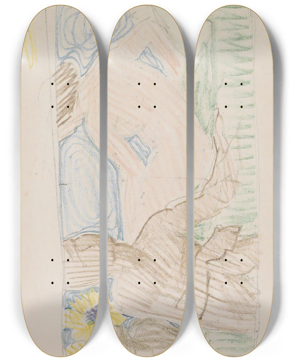 Triptych art skateboard deck of Reijer Stolk Zittende Man Naast Een Liggende Naakte Vrouw Op Een Bed by Reijer Stolk (1896-1945)
