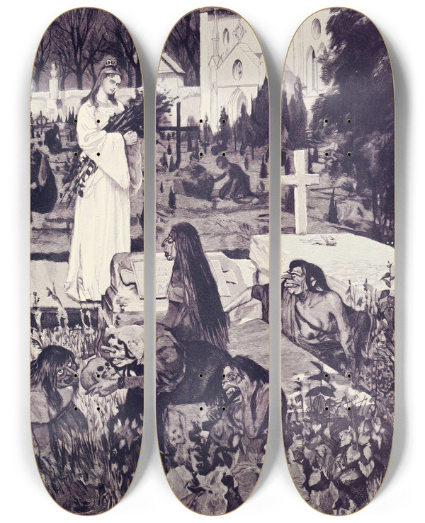 Triptych art skateboard deck of Hans Tegner Fairy Tales And Stories Pl22 by Hans Tegner (1853-1932)