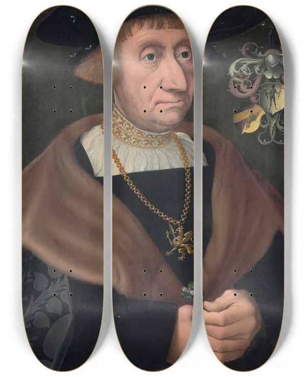 Triptych art skateboard deck of Jacob Claesz Van Utrecht Portrait Of Mathias Mulich 14701528 Burgomaster Of Lbeck by Jacob Claesz Van Utrecht (1479-1525)