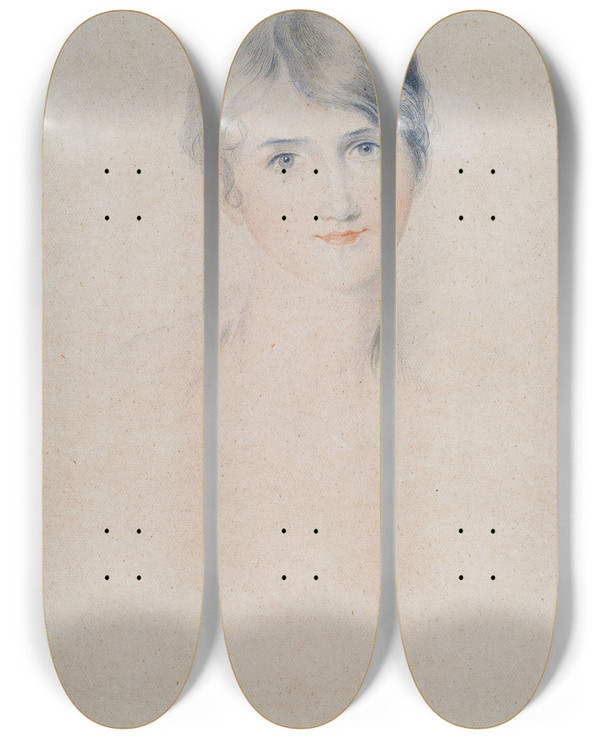 Triptych art skateboard deck of Sir Thomas Lawrence Portrait Of Miss Bloxham by Sir Thomas Lawrence (1769-1830)