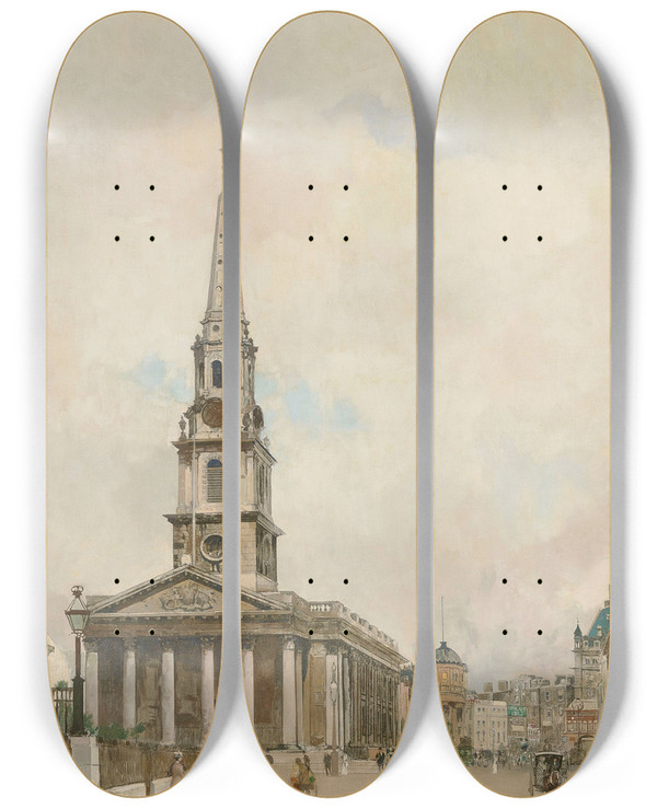 Triptych art skateboard deck of James Kerrlawson St Martininthefields by James Kerr Lawson