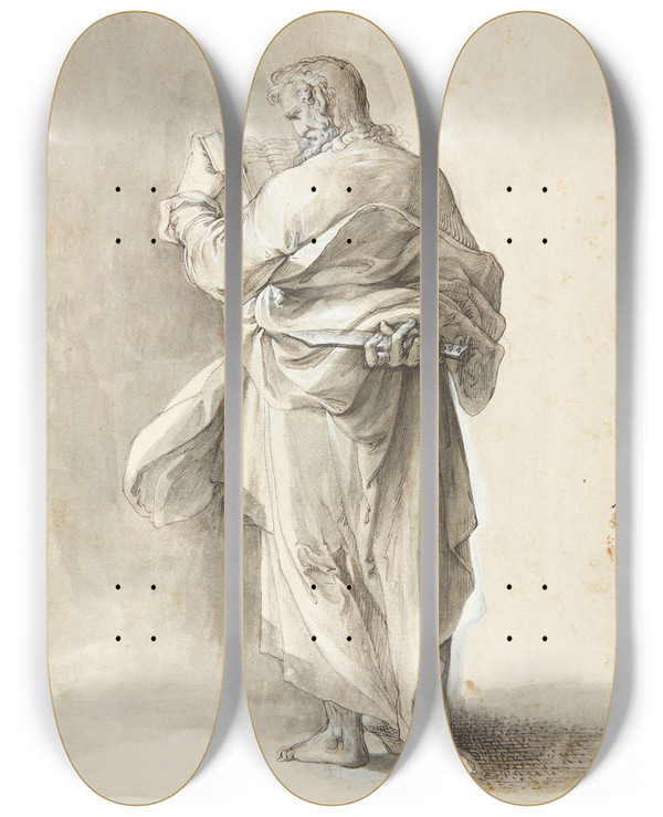 Triptych art skateboard deck of Matthus Gundelach Jesus Og De 12 Apostle Bartholomus by Matthaus Gundelach (1566-1653)