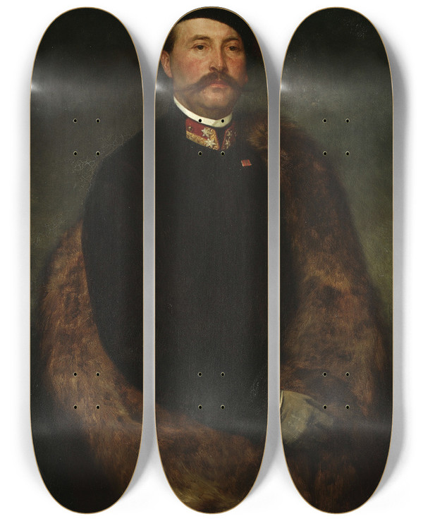 Triptych art skateboard deck of Henryk Rodakowski Portrait Of Maksymilian Rodakowski Artists Brother by Henryk Rodakowski (1823-1894)