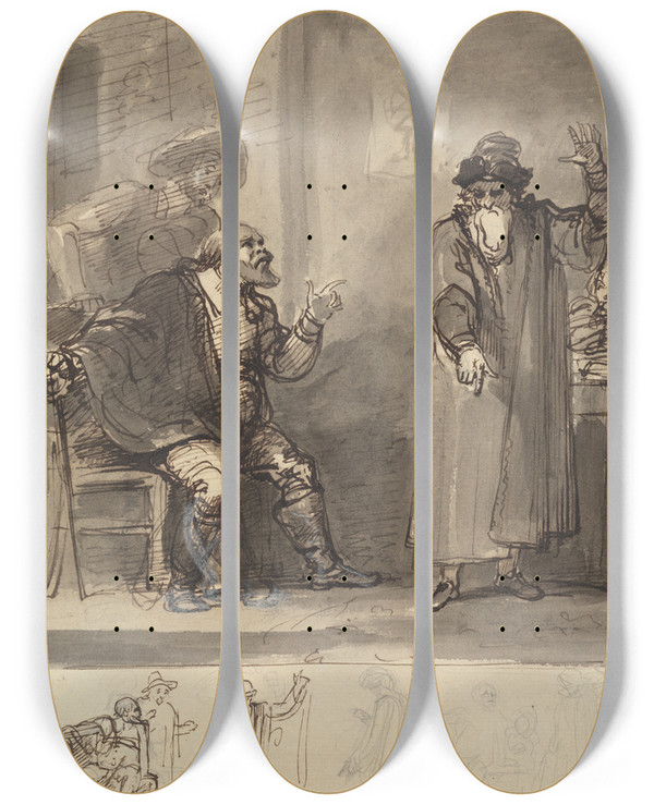 Triptych art skateboard deck of Robert Smirke One From Illustrations To Shakespeare 40 by Robert Smirke (1752-1845)