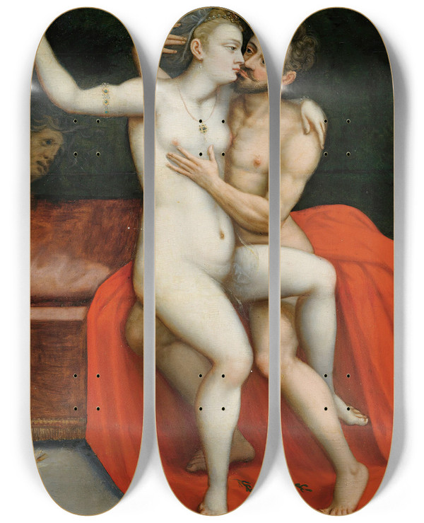 Triptych art skateboard deck of Circle Of Frans Floris Mars And Venus by Circle Of Frans Floris (1519-1570)