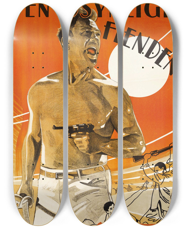 Triptych art skateboard deck of Eric Rohman The Lost Patrol by Eric Rohman (1891-1949)