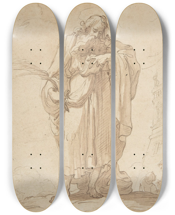 Triptych art skateboard deck of Gaetano Gandolfi A Martyr Saint Reading by Gaetano Gandolfi (1734-1802)