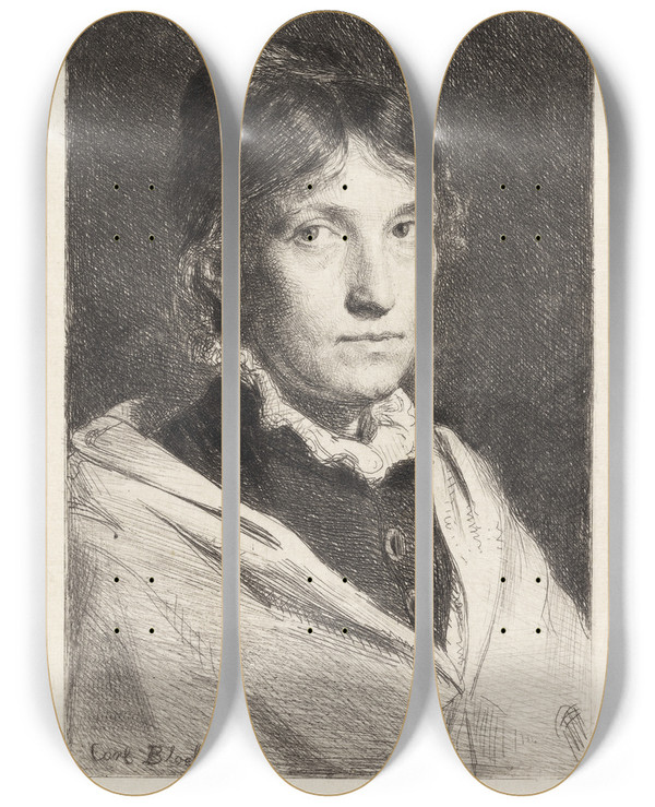Triptych art skateboard deck of Carl Bloch Portrait Of Alma Bloch by Carl Bloch (1834-1890)
