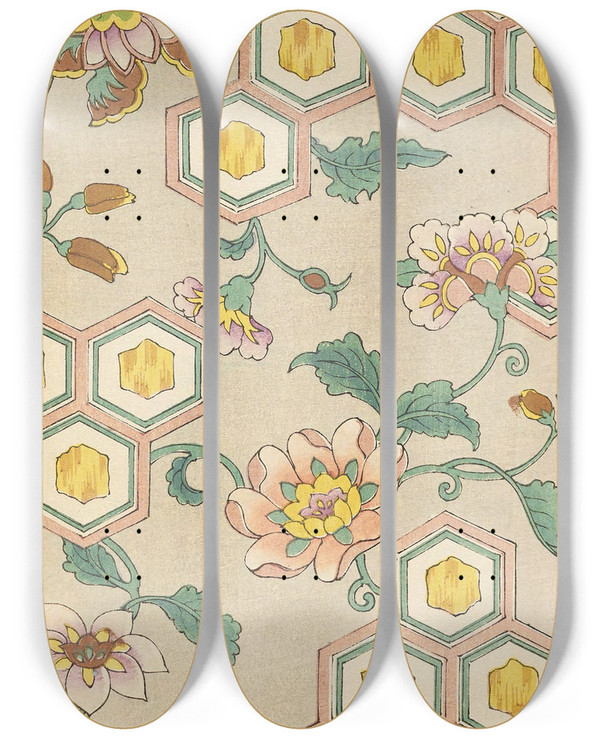 Triptych art skateboard deck of Korin Furuya Editor Bijutsukai Pl139 by Korin Furuya (Editor) (1875-1910)