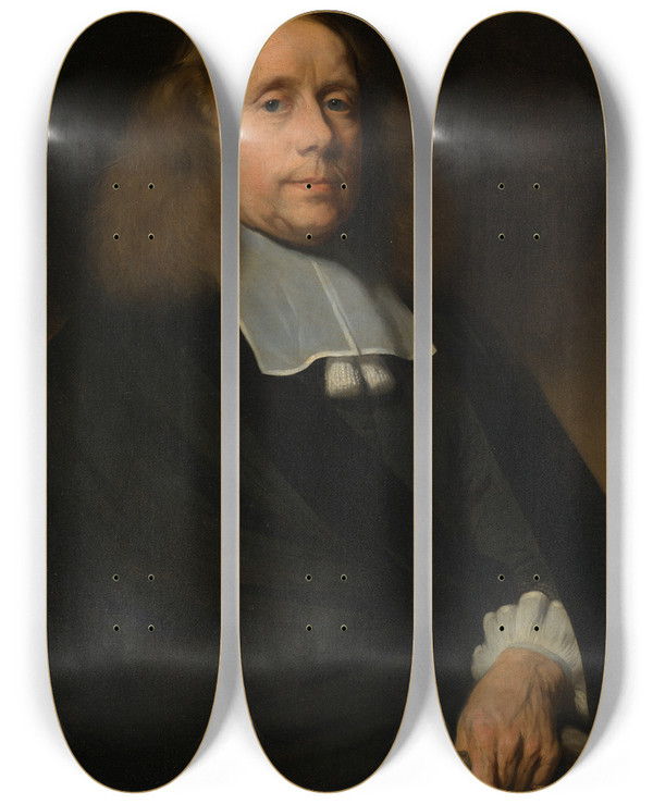 Triptych art skateboard deck of Nicolaes Maes Male Portrait by Nicolaes Maes (1634-1693)