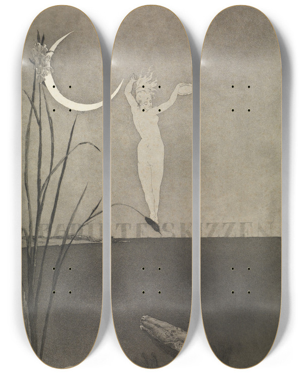 Triptych art skateboard deck of Max Klinger Titelblatt Radierte Skizzen Opus I Blatt 1 by Max Klinger (1857-1920)