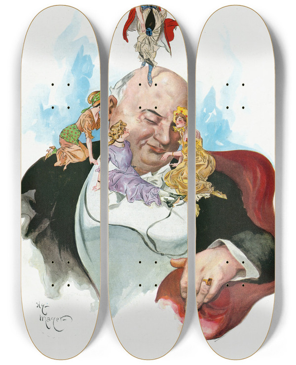 Triptych art skateboard deck of Henry Mayer Memories by Henry Mayer (1868-1954)