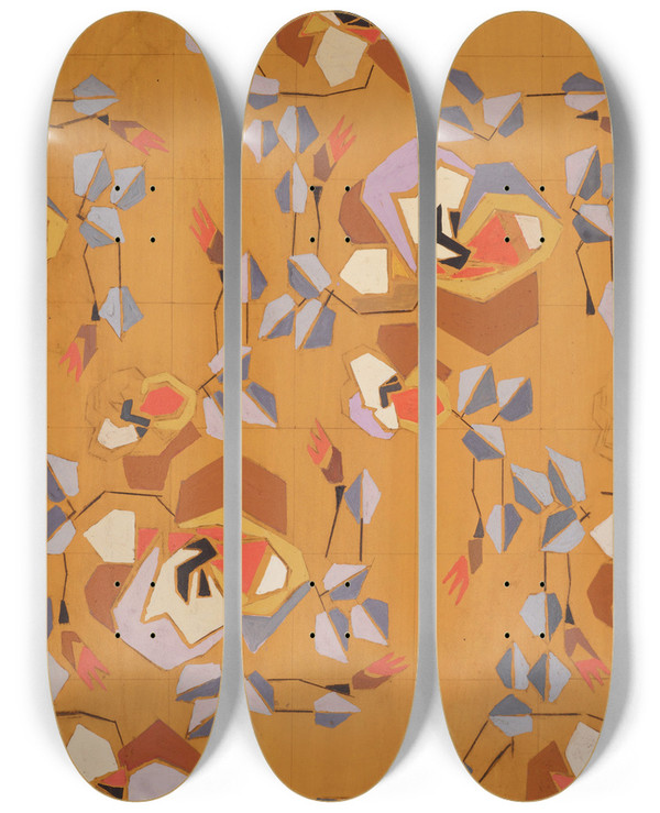 Triptych art skateboard deck of Frances Hodgkins Untitled Textile Design No Vii by Frances Hodgkins (1869-1947)