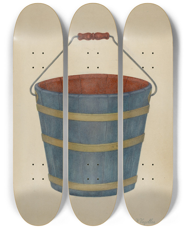 Triptych art skateboard deck of George V Vezolles Shaker Bucket by George V Vezolles