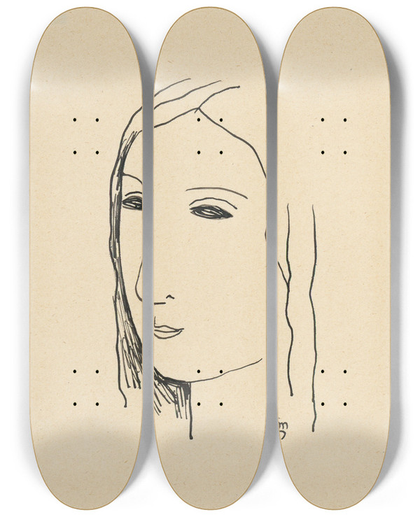 Triptych art skateboard deck of Mikul Galanda Hlava Dievaa_2 by Mikulas Galanda (1895-1938)