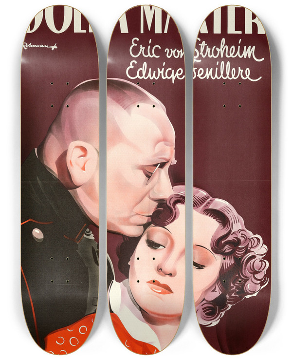 Triptych art skateboard deck of Eric Rohman Marthe Richard by Eric Rohman (1891-1949)