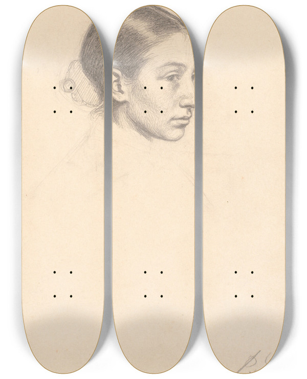 Triptych art skateboard deck of Joakim Skovgaard Portrt Af Suzette Kathrine Skovgaard Gift Holten by Joakim Skovgaard (1856-1933)