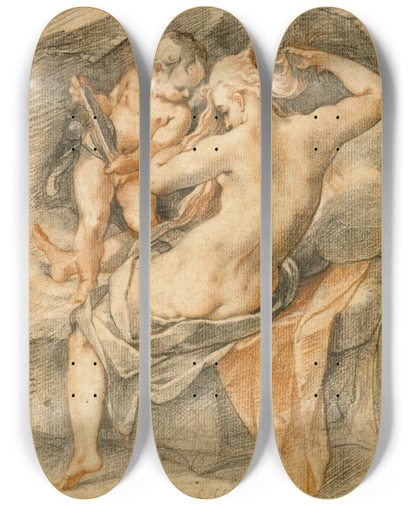 Triptych art skateboard deck of Joseph Heintz The Elder The Toilette Of Venus by Joseph Heintz The Elder (1564-1609)
