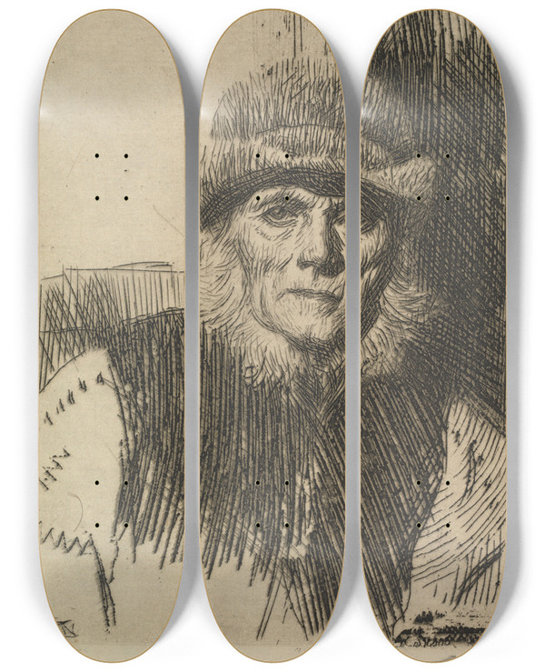 Triptych art skateboard deck of Anders Zorn Dalecarlian Peasant by Anders Zorn (1860-1920)