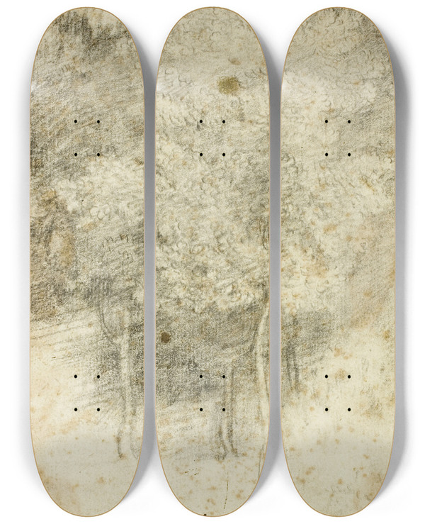 Triptych art skateboard deck of Federico Barocci Grove Of Trees by Federico Barocci (1528-1612)