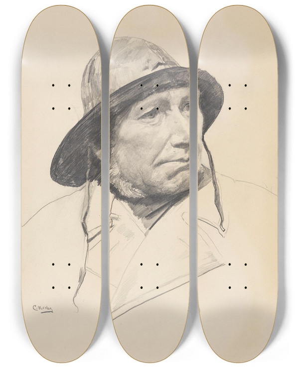 Triptych art skateboard deck of Christian Krohg Los Titland by Christian Krohg (1852-1925)