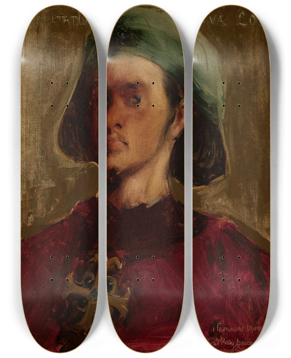 Triptych art skateboard deck of Konrad Krzyanowski Portrait Of Wadysaw Warneczyk King Of Poland by Konrad Krzyzanowski (1872-1922)