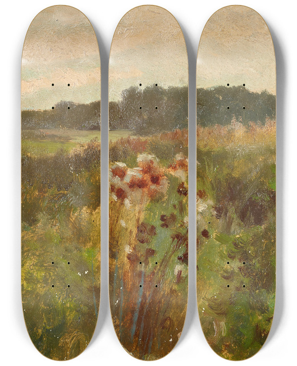 Triptych art skateboard deck of Johann Till The Younger Landschaft In Niedersterreich by Johann Till the younger (1827-1894)