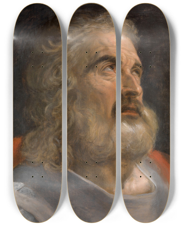 Triptych art skateboard deck of Frans Floris Man With A Beard by Frans Floris (1519-1570)