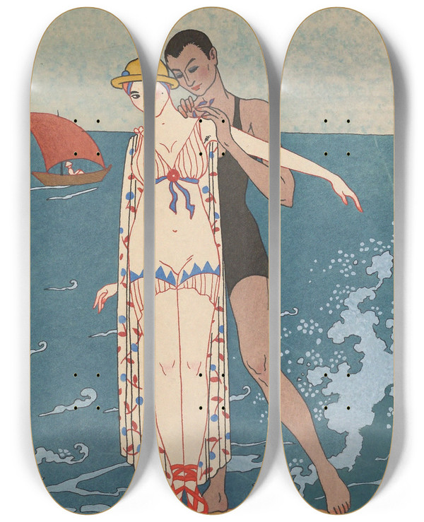 Triptych art skateboard deck of George Barbier L Ilot by George Barbier (1882-1932)