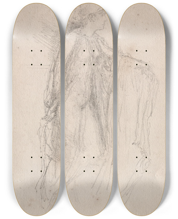 Triptych art skateboard deck of James Abbott Mcneill Whistler The Cap by James Abbott Mcneill Whistler (1834-1903)