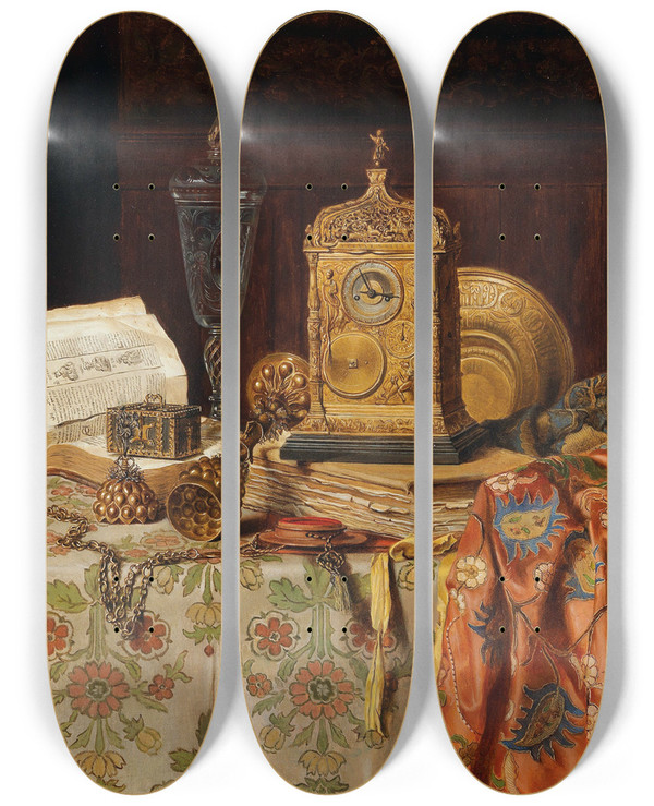 Triptych art skateboard deck of Max Schdl Stillleben Mit Antiquitten by Max Schodl (1834-1921)