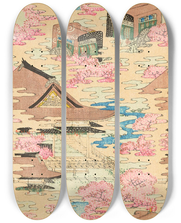 Triptych art skateboard deck of Korin Furuya Editor Bijutsukai Pl140 by Korin Furuya (Editor) (1875-1910)