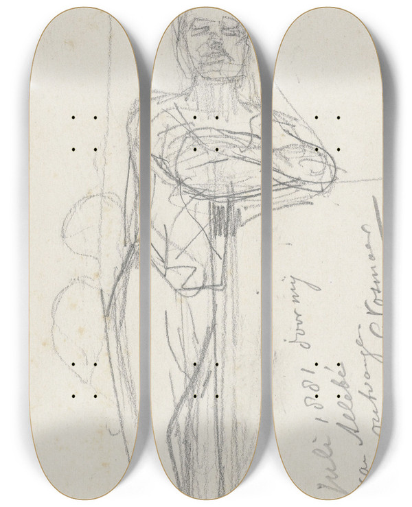 Triptych art skateboard deck of August Alleb Staande Figuur De Armen Over Elkaar by August Allebe (1838-1927)