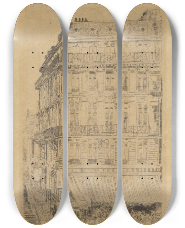 Triptych art skateboard deck of James Ensor Huis Op De Anspachlaan by James Ensor (1860-1949)