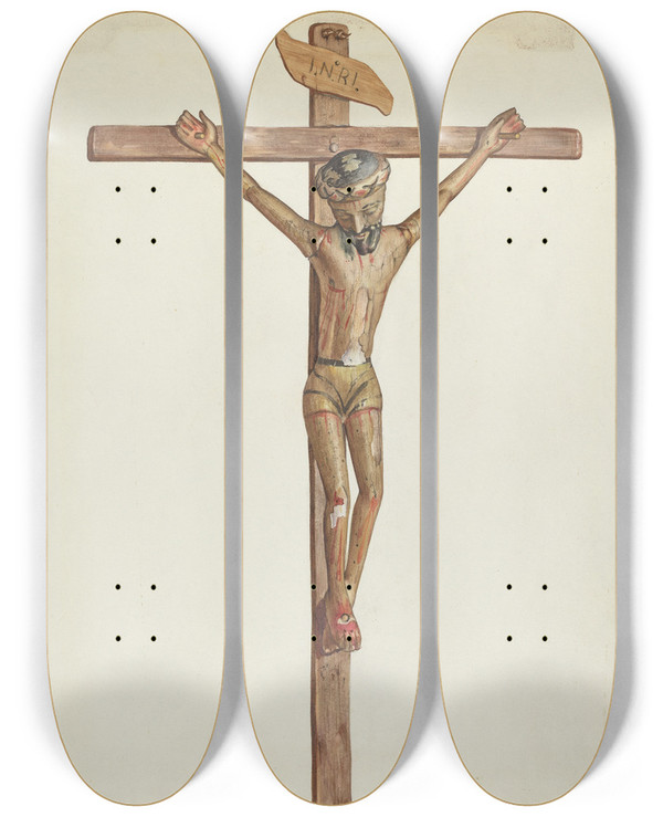 Triptych art skateboard deck of Carl Obergh Crucifix_1 by Carl Obergh