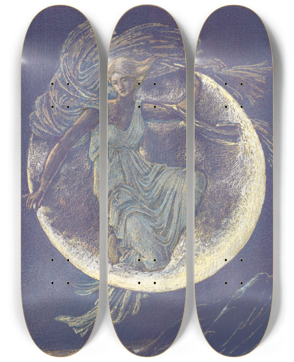 Triptych art skateboard deck of Sir Edward Coley Burnejones Luna_2 by Sir Edward Coley Burne-Jones (1833-1898)