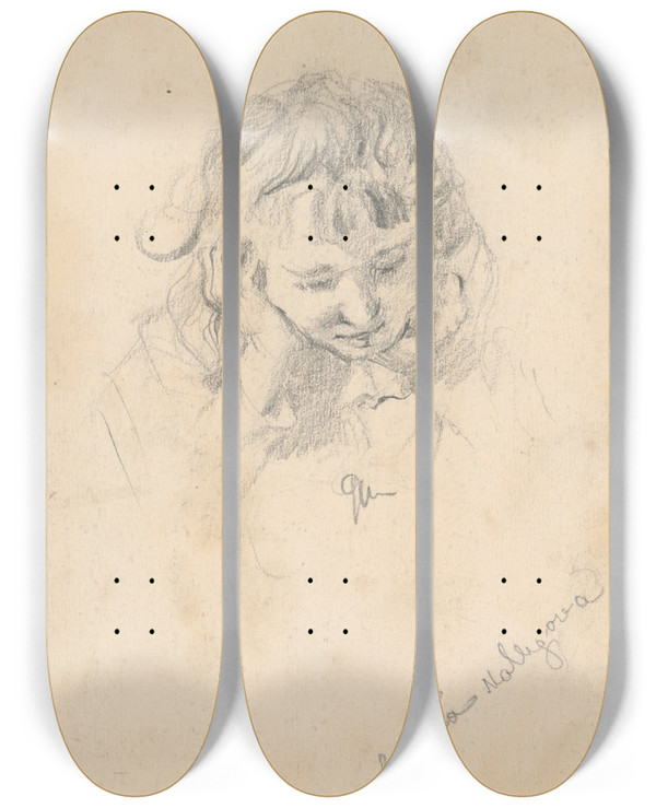 Triptych art skateboard deck of Gustv Mall Portrait Of Augusta by Gustav Mally (1879-1952)