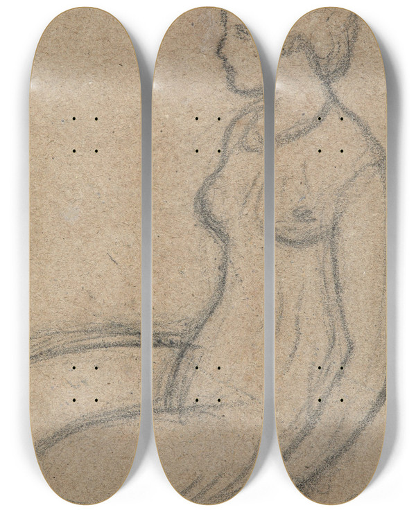 Triptych art skateboard deck of Aristide Maillol Modle Assis by Aristide Maillol (1861-1944)