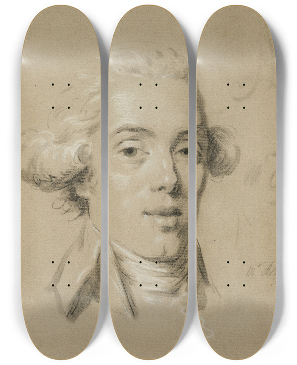 Triptych art skateboard deck of Claude Hoin Portrait Of A Young Man by Claude Hoin (1750-1817)