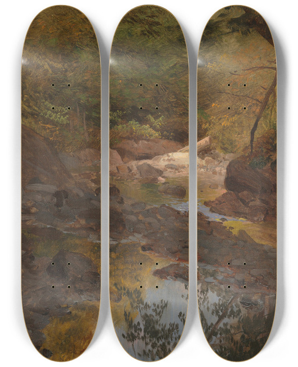 Triptych art skateboard deck of Frederic Edwin Church In The New England Woods by Frederic Edwin Church (1826-1900)