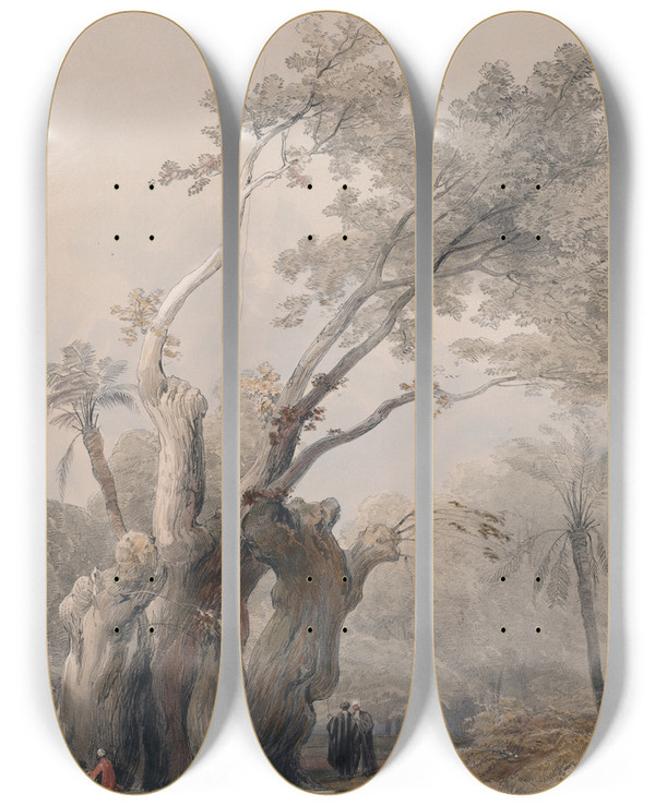 Triptych art skateboard deck of David Roberts The Holy Tree Of Metereah by David Roberts (1796-1864)