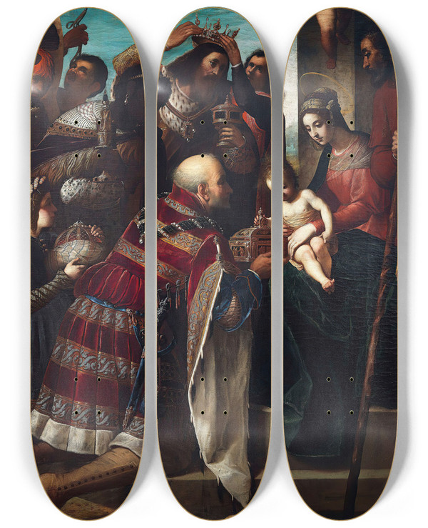 Triptych art skateboard deck of Jacopo Ligozzi Adoration Of The Magi by Jacopo Ligozzi (1547-1627)