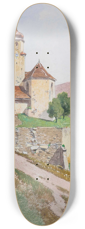 Ferdinand Brunner - Hgelige Sommerlandschaft mit Kapelle und Personenstaffage 8.25 inch art skate deck