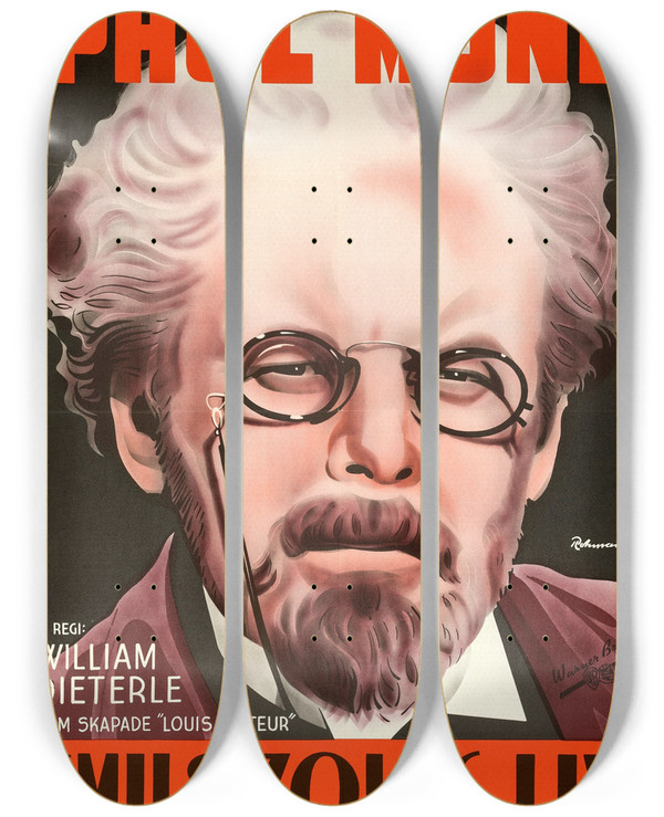 Triptych art skateboard deck of Eric Rohman The Life Of Emile Zola by Eric Rohman (1891-1949)