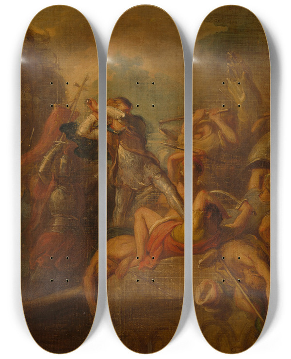 Triptych art skateboard deck of Antonie F Zrcher Count William I Of Holland Conquers Damiate Anno 1219 by Antonie F Zurcher (1825-1876)