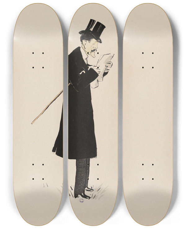 Triptych art skateboard deck of Georges Goursat Sem Monsieur Adolphe Abeille by Georges Goursat (Sem) (1863-1934)